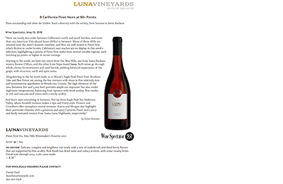 8 California Pinot Noirs at 90+ Points (Wine Spectator)